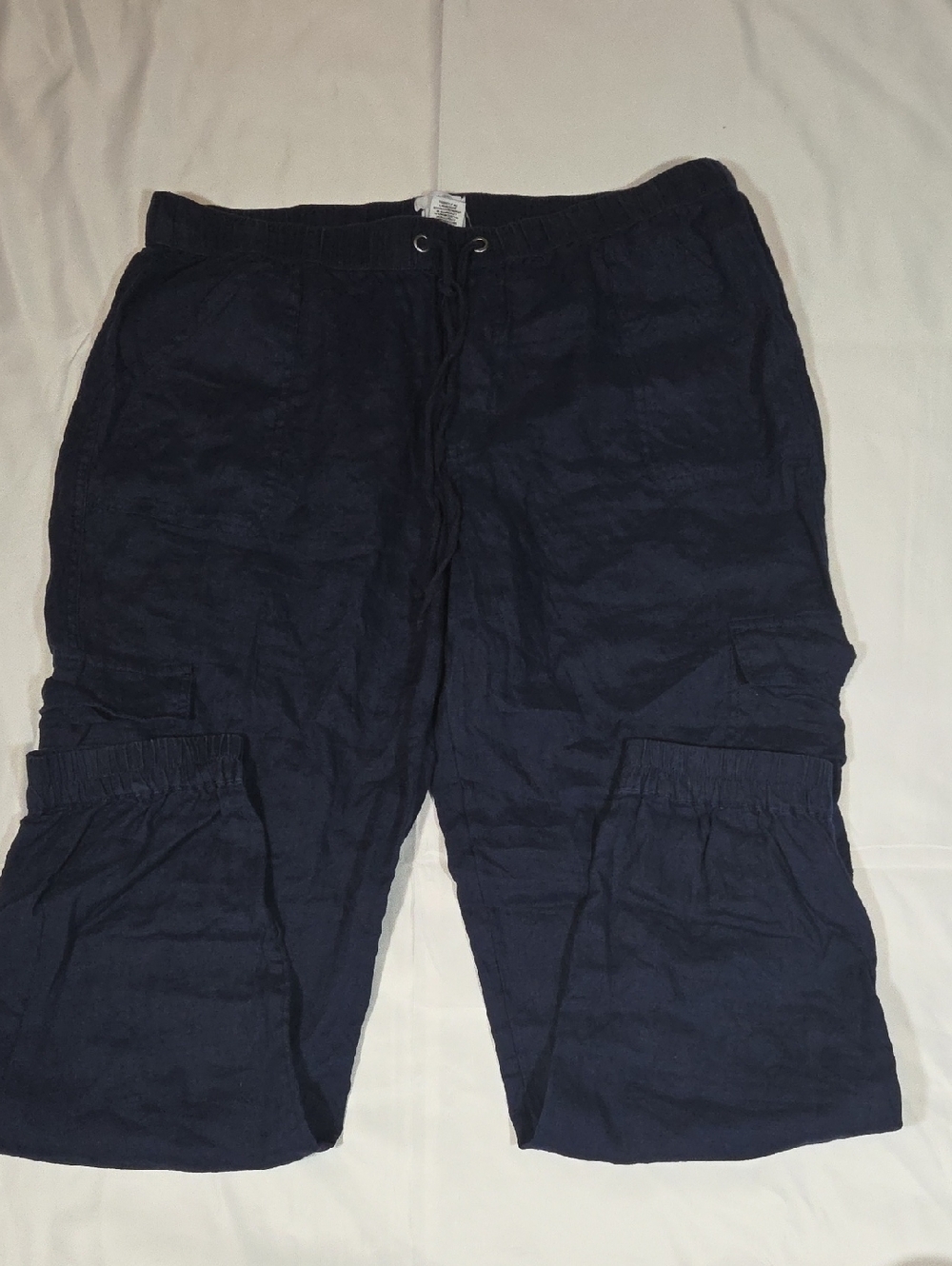 100% Linen Navy Blue Cargo Jogger Pants by Nicole Miller size XL